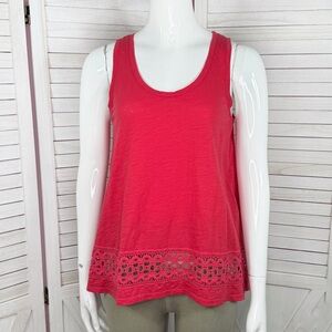 Loft‎ Crochet Lace Trim Tank Top Shirt Coral Red XS